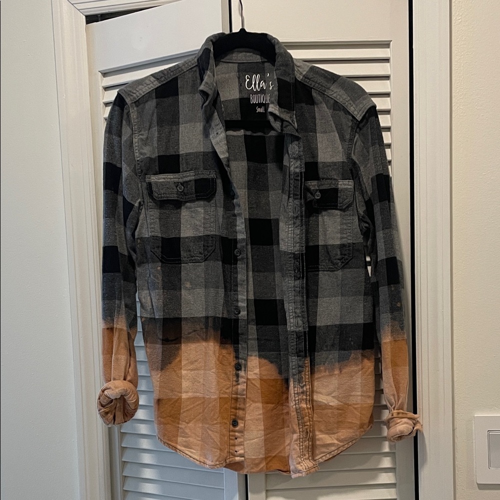 Black and Brown Ombre Plaid Shirt
